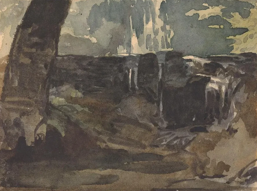 Rocky Landscape, Large Tree Trunk in Foreground