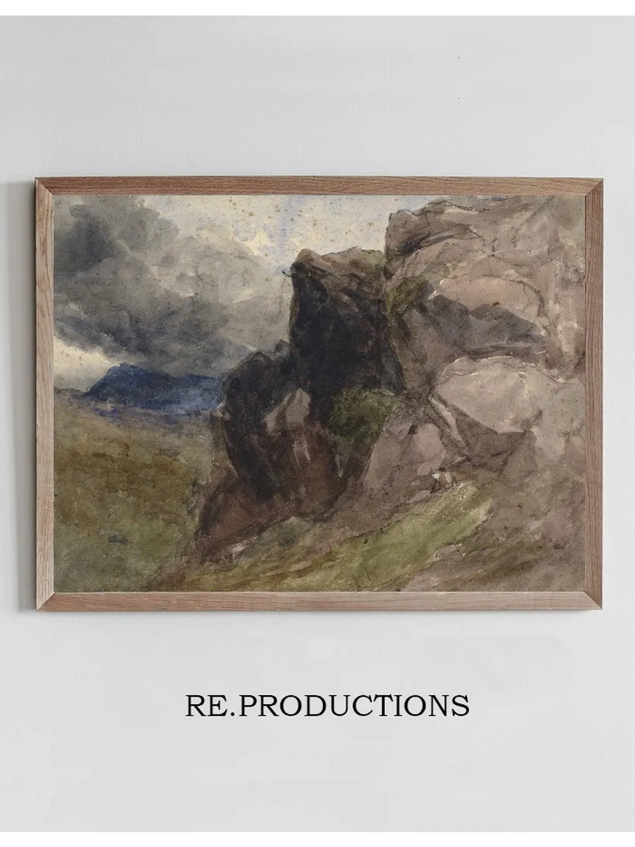 Rocky Landscape in Wales with Figure Drawing in the Foreground to the Right
