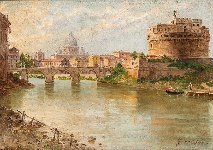Rome, a View of Castel Sant Angelo, with St Peter's Basilica in the Distance