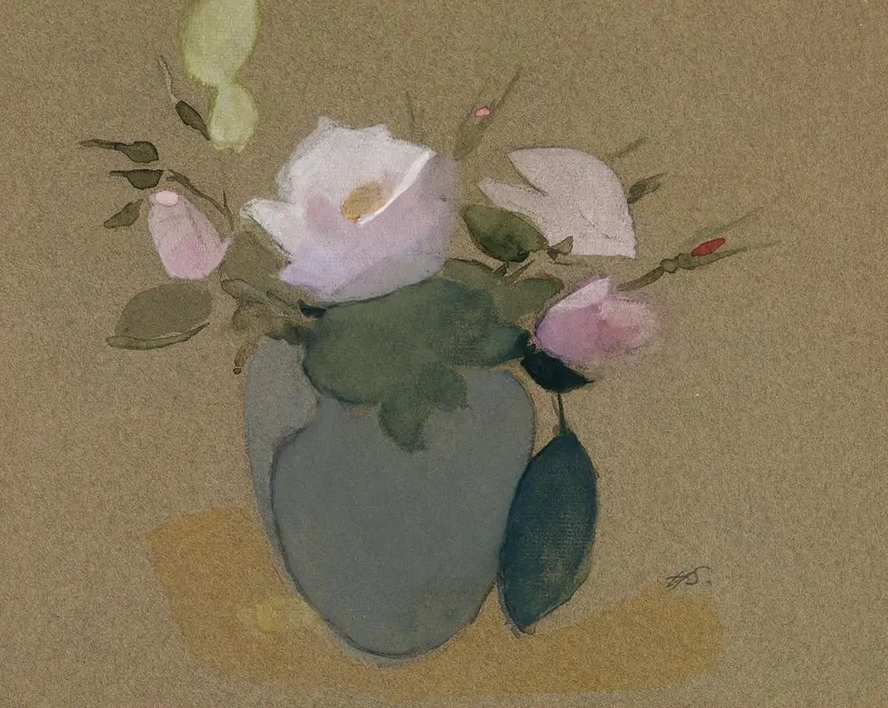 Roses in a Blue - Green Vase