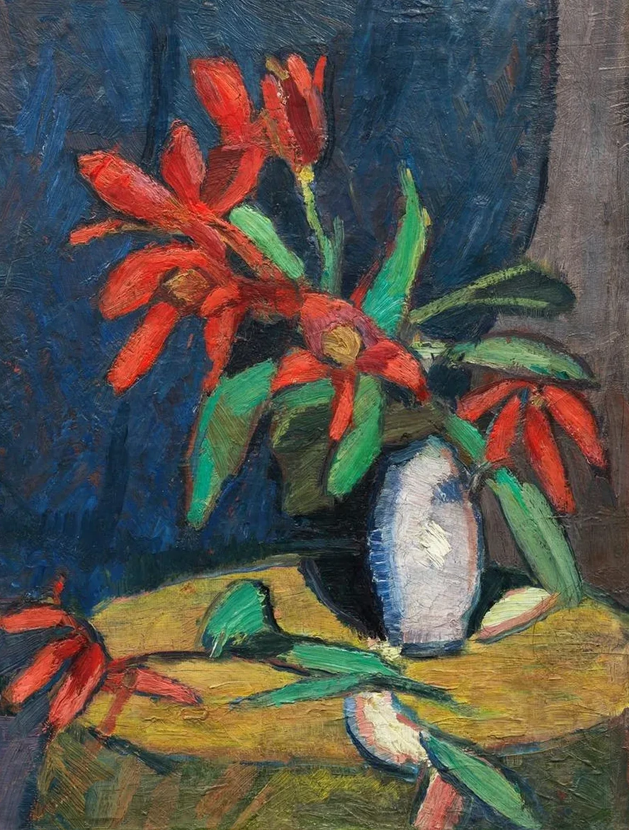 Rote Blumen in wei em Krug