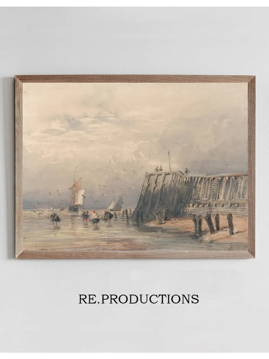 Sailing Barges and Shrimpers Off a Pier