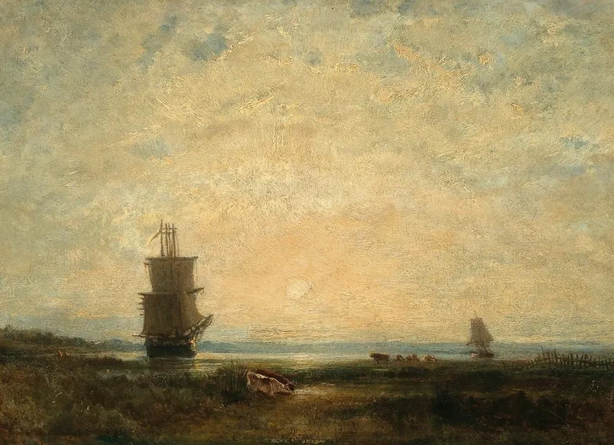 Sailing Ships (Caravels) at Sunset, Holland