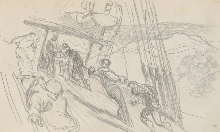 Sailors on Sloping Deck