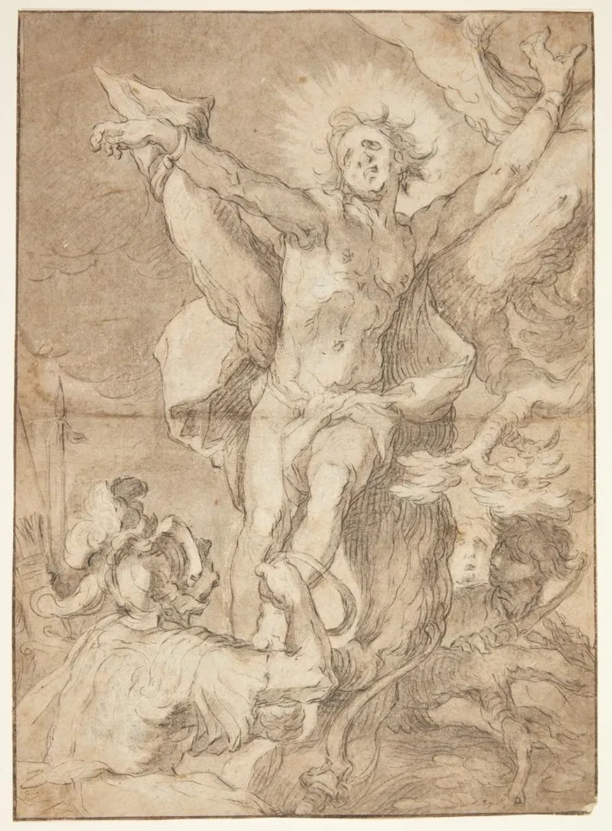Saint Sebastian Is Tied to a Tree by a Roman Soldier