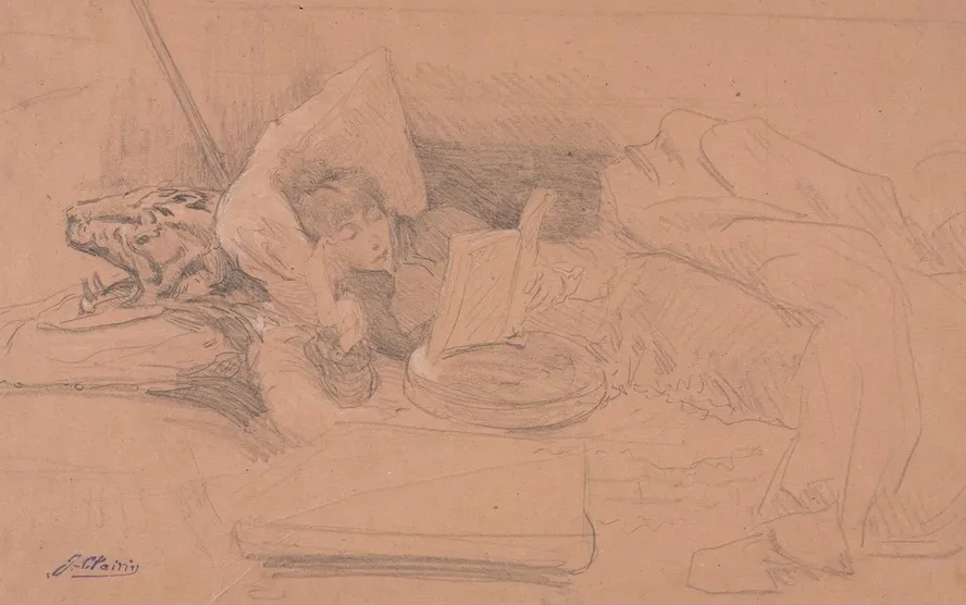 Sarah Bernhardt Reclining on a Divan, Reading