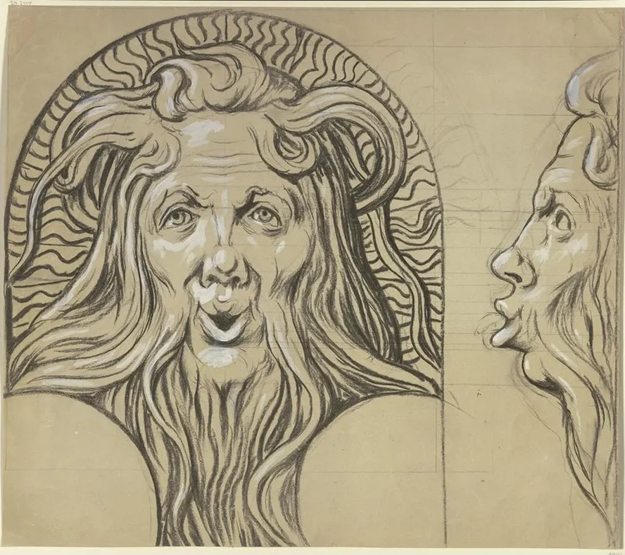 Satyrkopf (entwurf F R Einen Majolikabrunnenkopf)