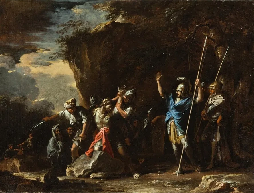 Scene from Greek History the Deaf - Mute Son of King Croesus Prevents the Persians from Killing His Father