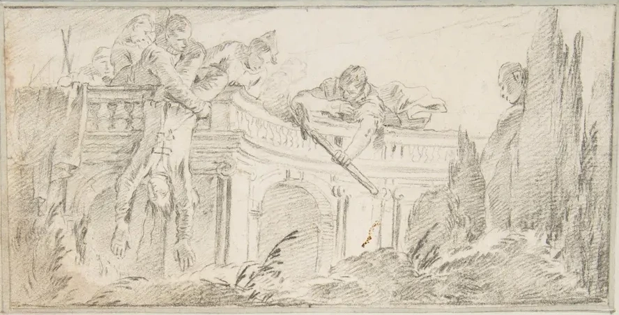 Scene of Men Disposing of Corpse in a Garden