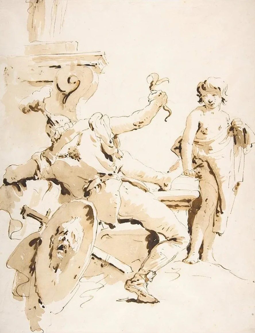 Scherzo di Fantasia Seated Warrior Holding a Serpent, and Standing Youth
