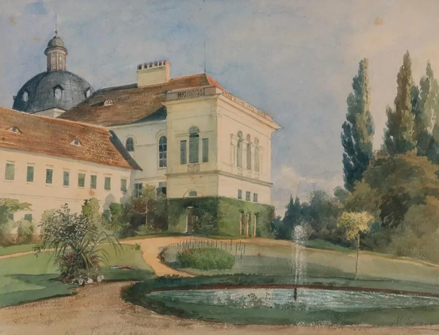 Schlosspark Mit Springbrunnen
