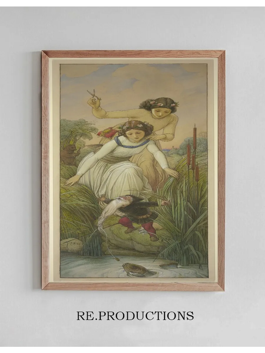 Schneewei Chen Und Rosenrot Finden Den Zwerg, Dessen Bart Sich in Der Angelschnur Verheddert Hat