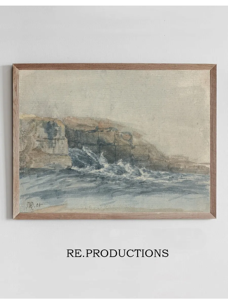 Sea Breaking on Stony Cliffs at Left