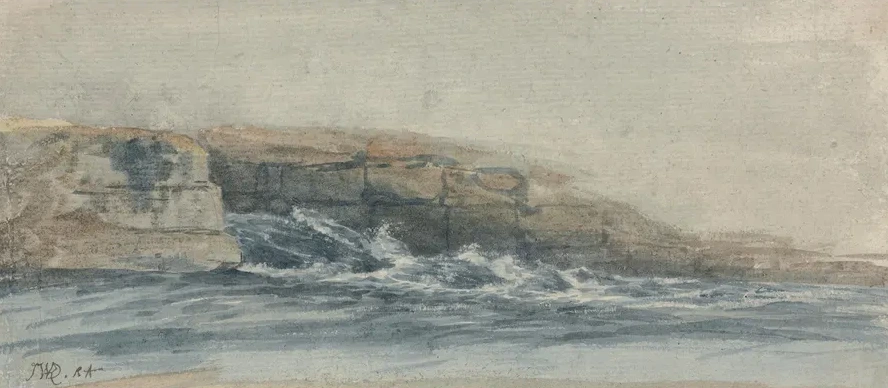 Sea Breaking on Stony Cliffs at Left