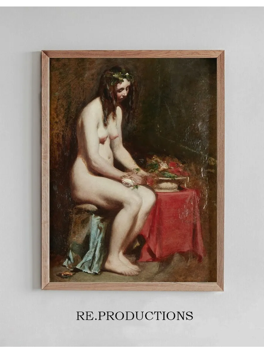 Seated Female Nude with Flowers in her Hair and a Still - Life by her Side