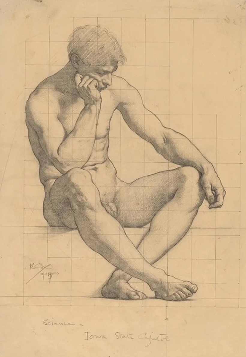 Seated Male Nude Study for Science Iowa State Capitol