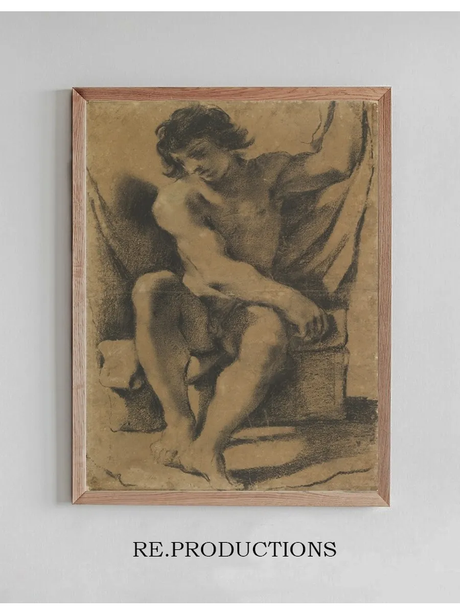 Seated Nude Young Man in Nearly Frontal View
