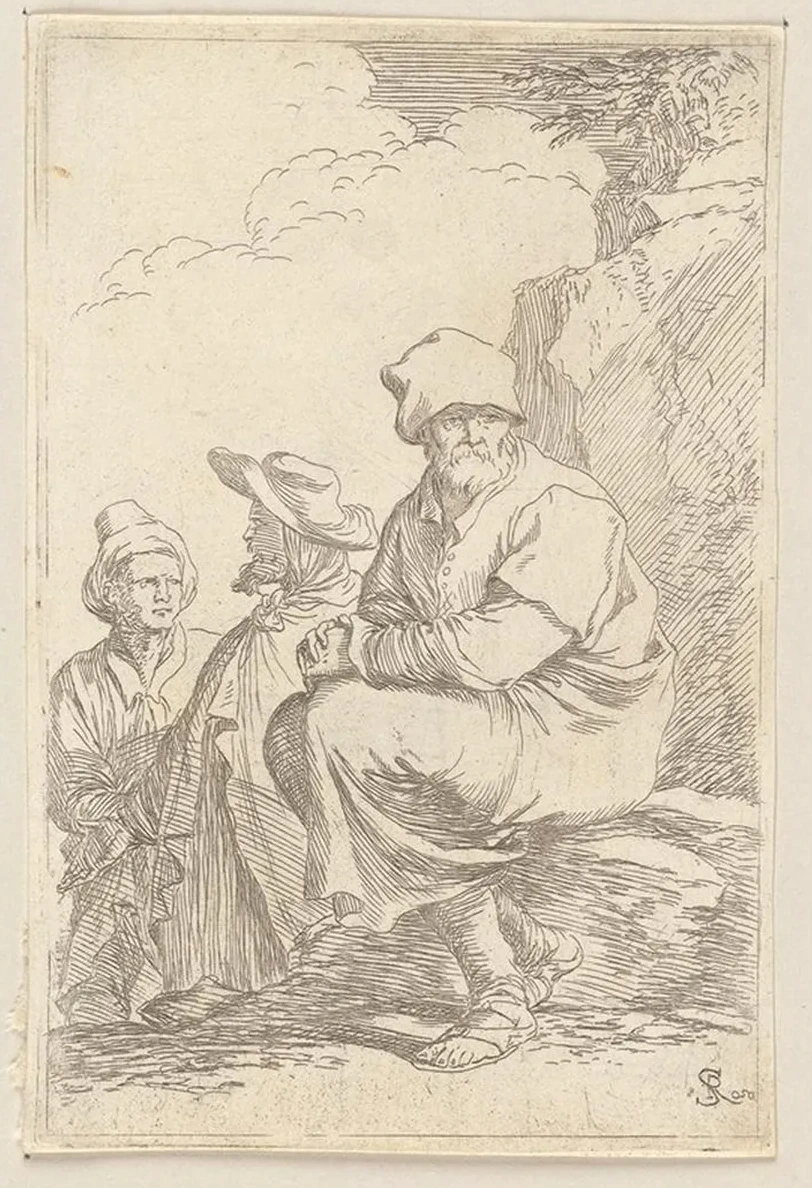 Seated Peasant with Two Other Men