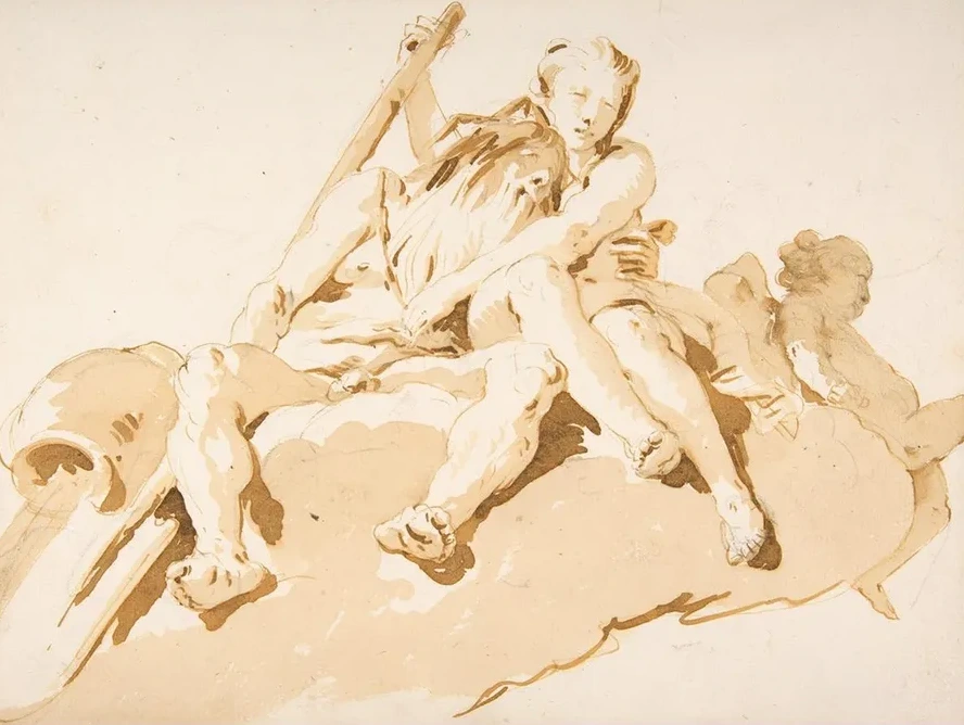 Seated River God, Nymph with an Oar, and Putto