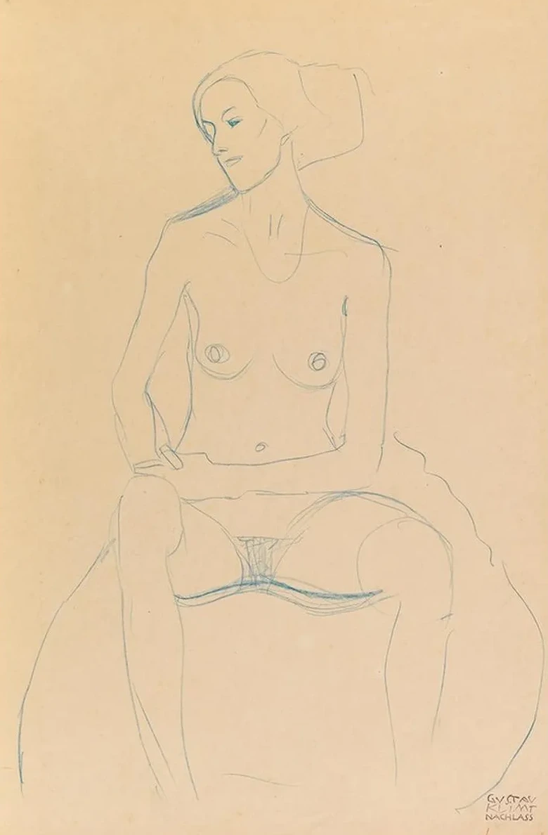 Seated Nude Girl, from the Front, with Tackled Legs