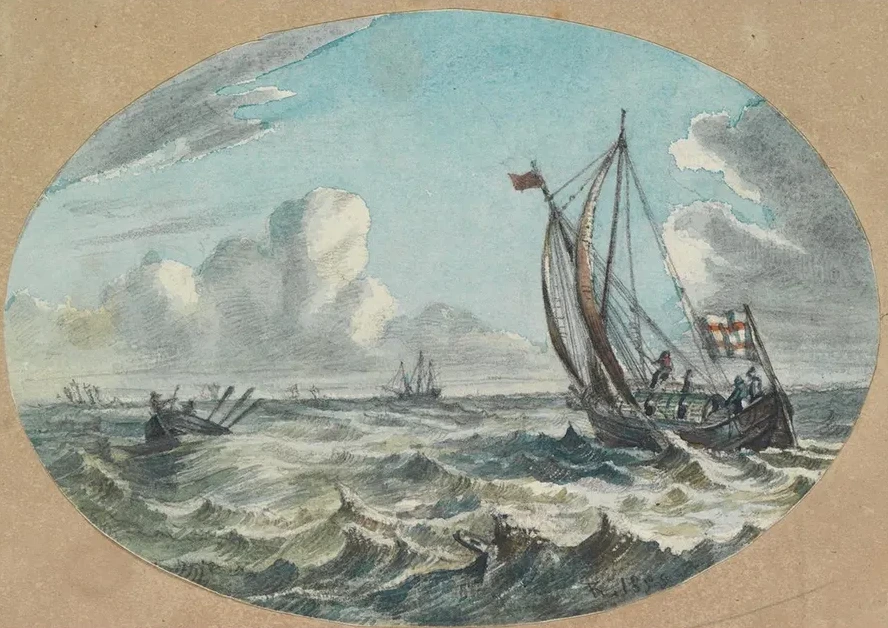 Seest Ck - Segel Und Ruderboote Auf Bewegtem Meer