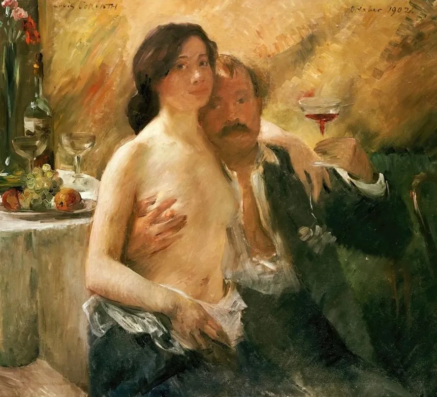 Self Portrait with His Wife Charlotte Berend - Corinth and a Sekt Glass