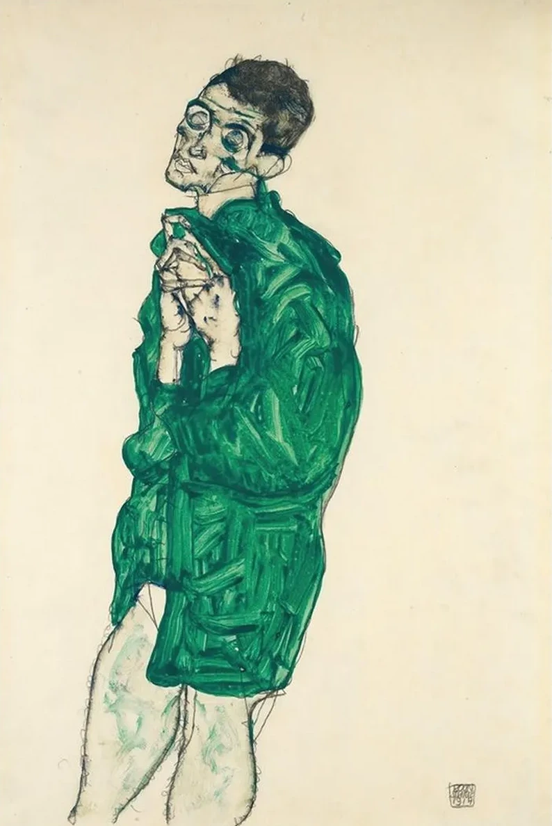 Self - Portrait In Green Shirt With Eyes Closed