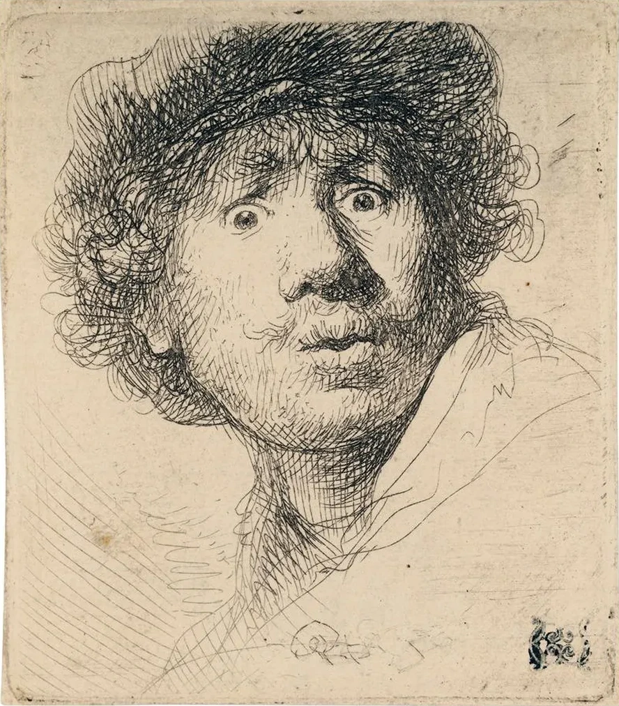 Self - Portrait in a Cap, Wide - Eyed and Open - Mouthed