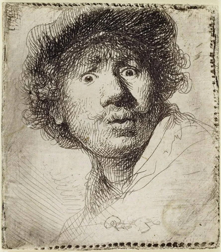 Self - Portrait in a Cap, Wide - Eyed and Open - Mouthed