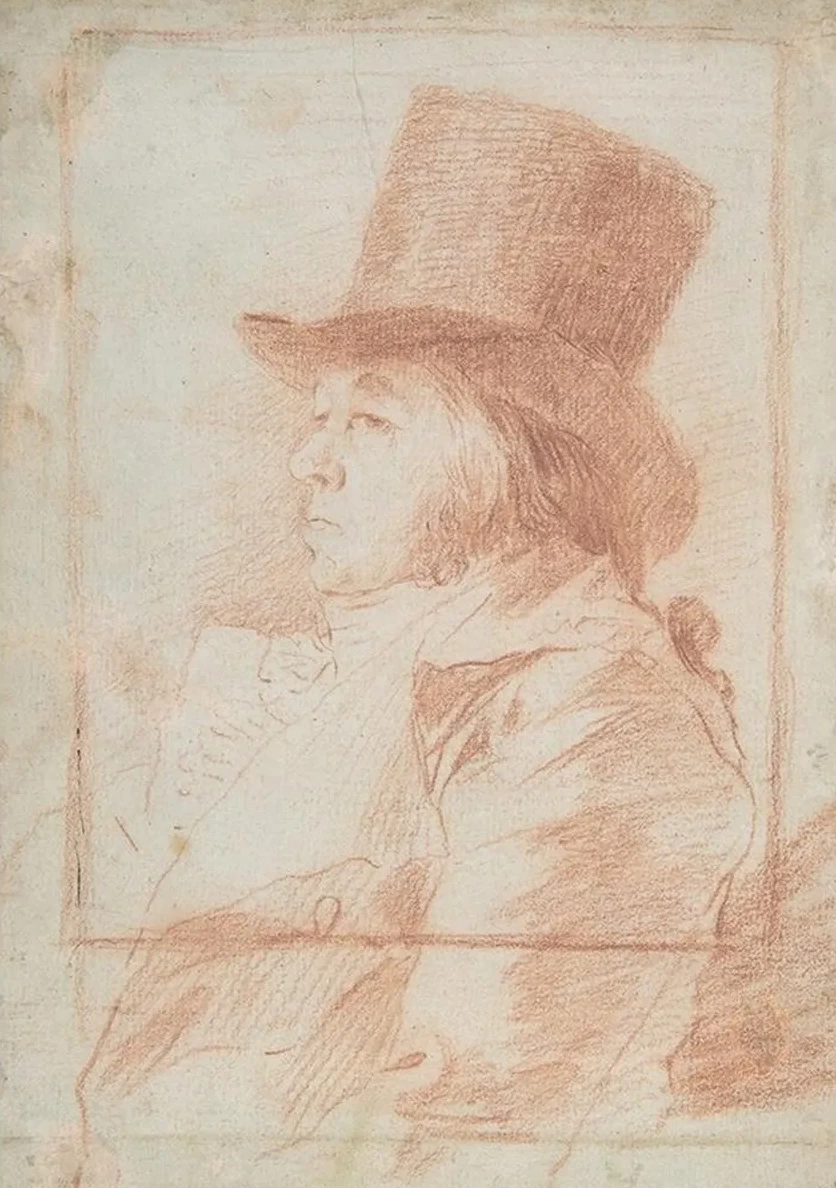 Self - Portrait Goya Wearing a Top Hat Facing Left Within a Drawn Frame