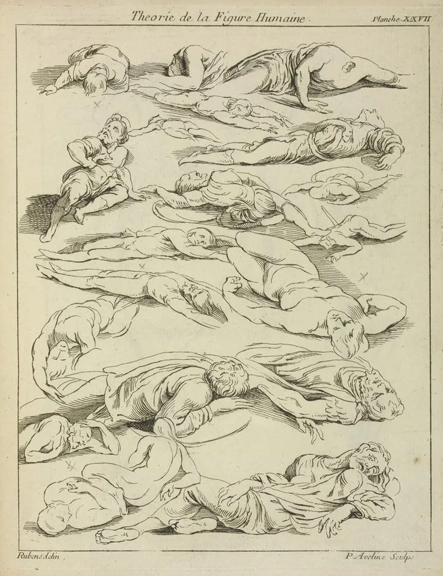 Several Figures in Prone and Supine Positions