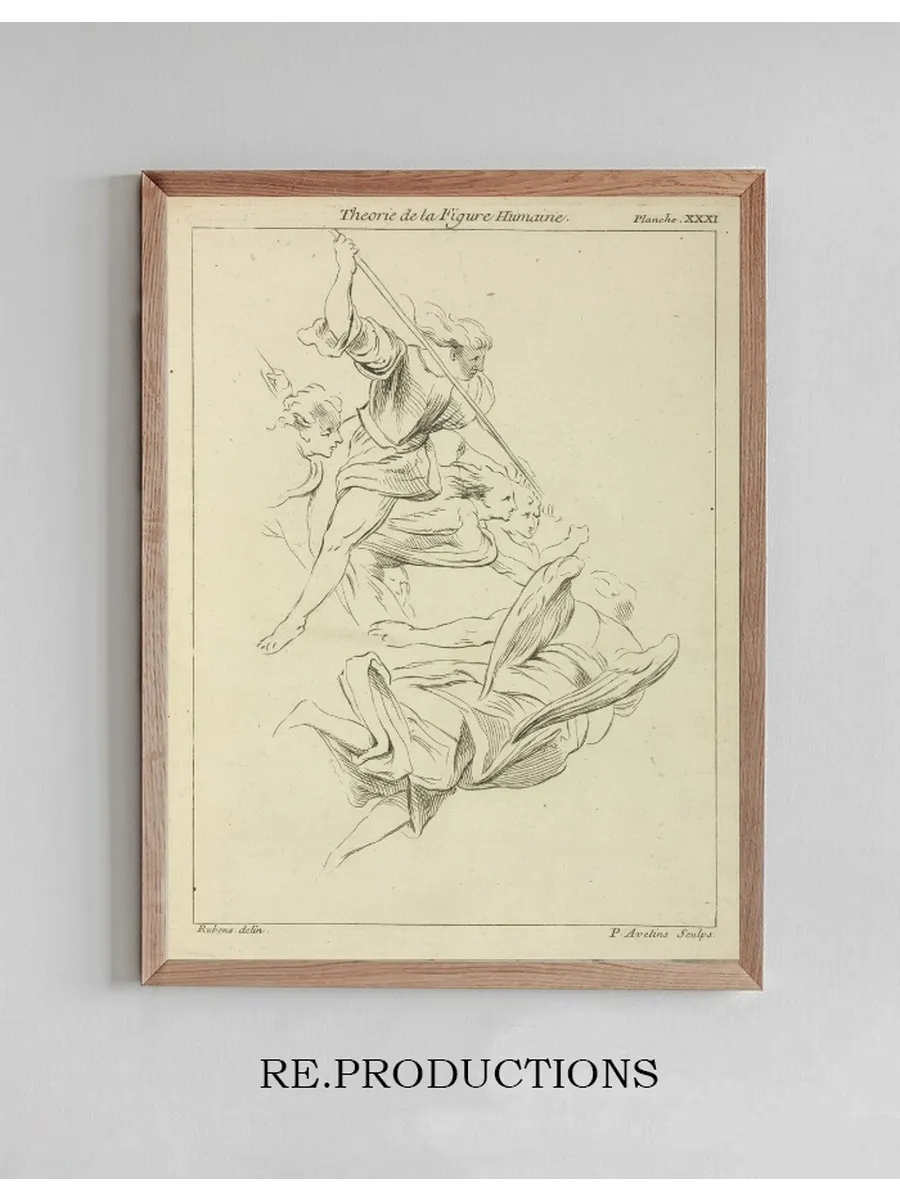 Several Winged Figures in Flight, and a Figure with a Spear