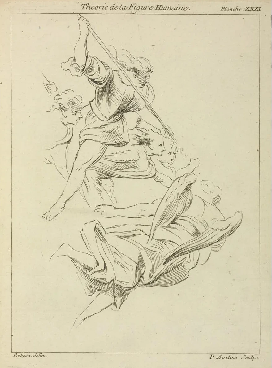Several Winged Figures in Flight, and a Figure with a Spear