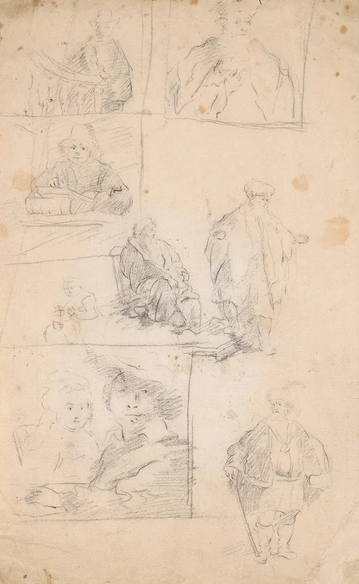 Sheet of Copies After Etchings by Rembrandt