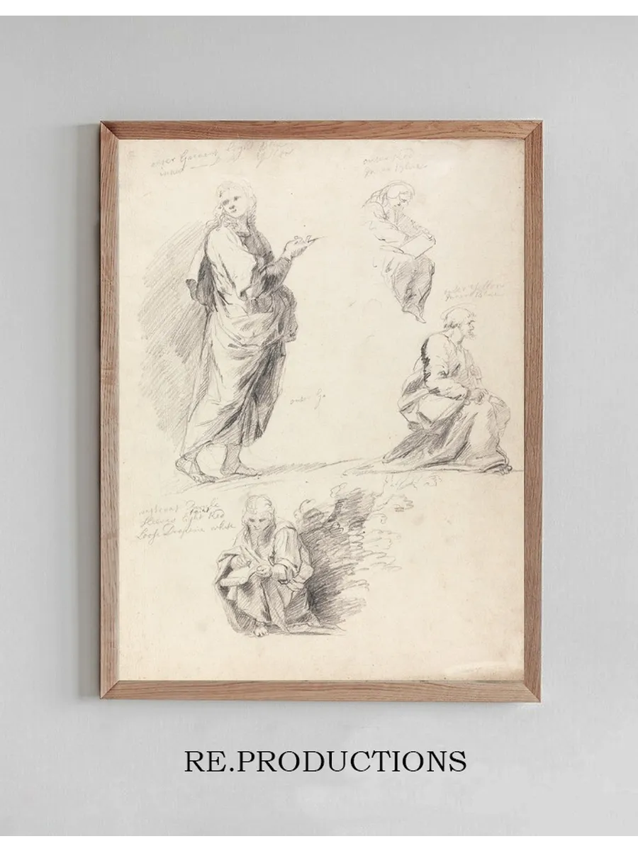 Sheet of Figure Studies from Raphael's Disputation (with Separate Sheet Bearing Inscription)