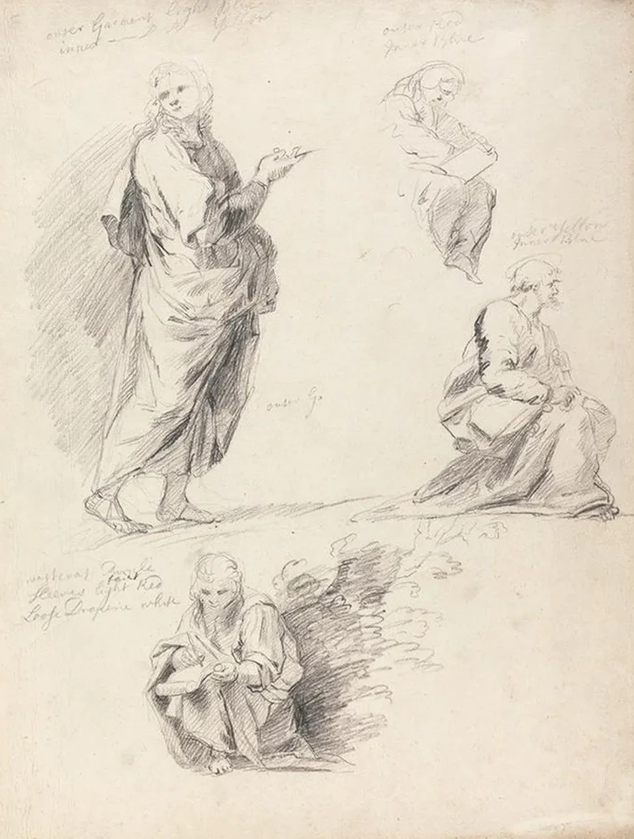 Sheet of Figure Studies from Raphael's Disputation (with Separate Sheet Bearing Inscription)