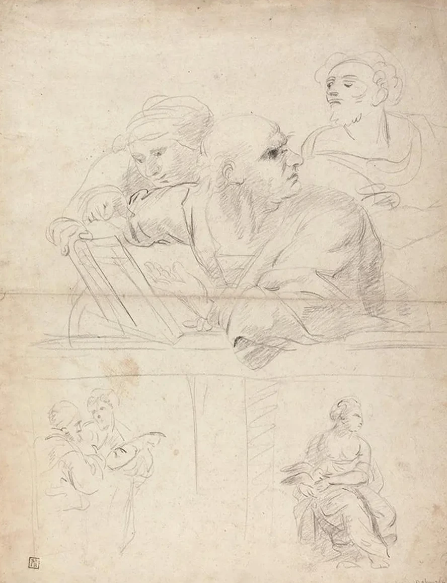 Sheet of Figure Studies from Raphael's Disputation