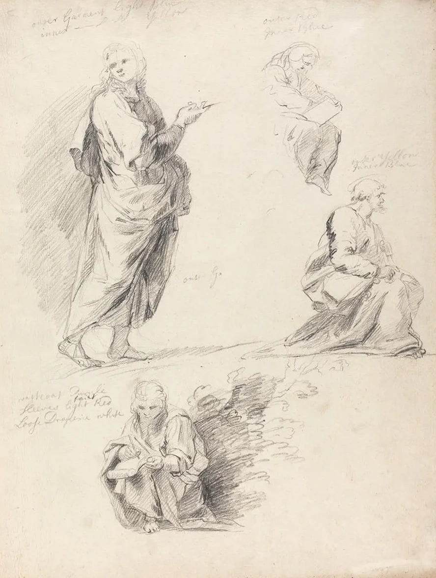 Sheet of Figure Studies from Raphael's Disputation