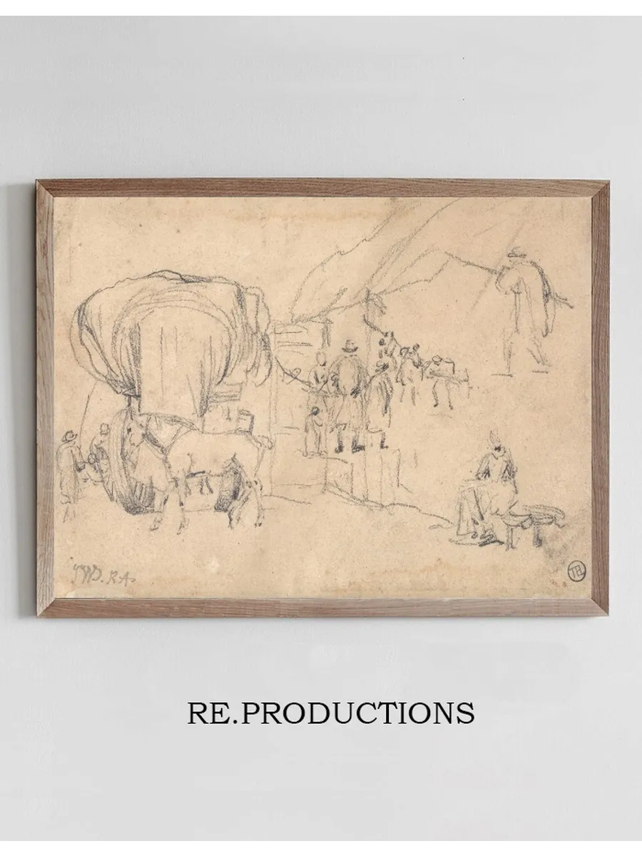 Sheet of Sketches Wagon, Horse, Milkmaid and Other Figure Studies