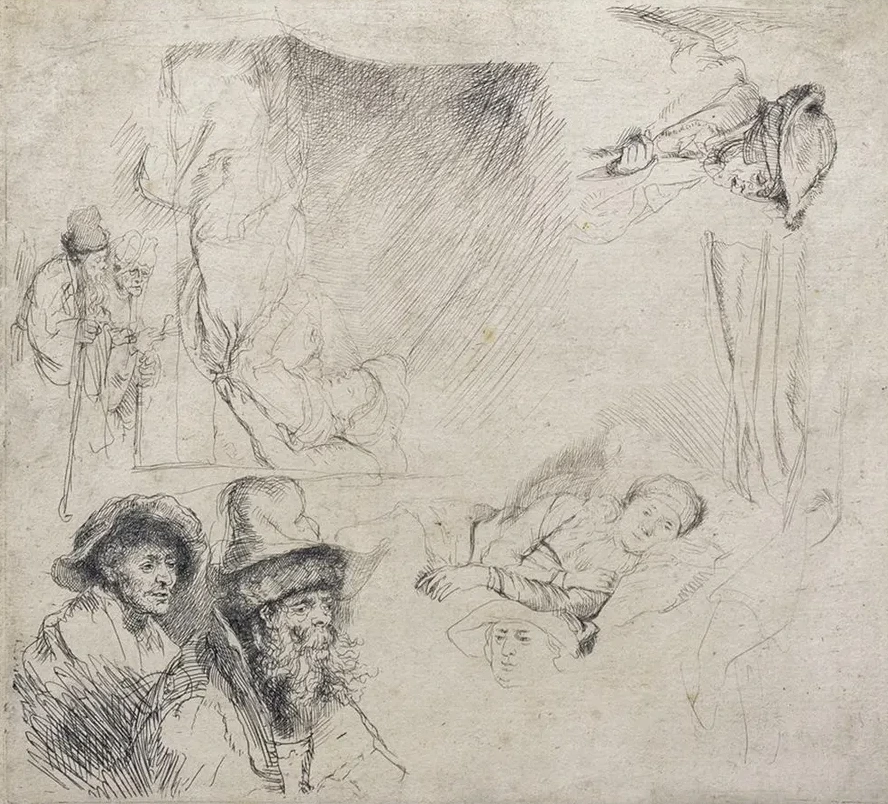 Sheet of Studies (with a Woman Lying ILL in Bed)