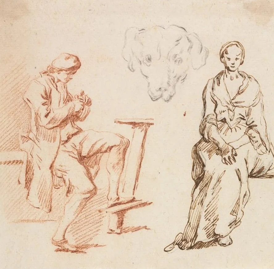 Sheet of Studies Seated Man, Head of a Dog, Seated Woman