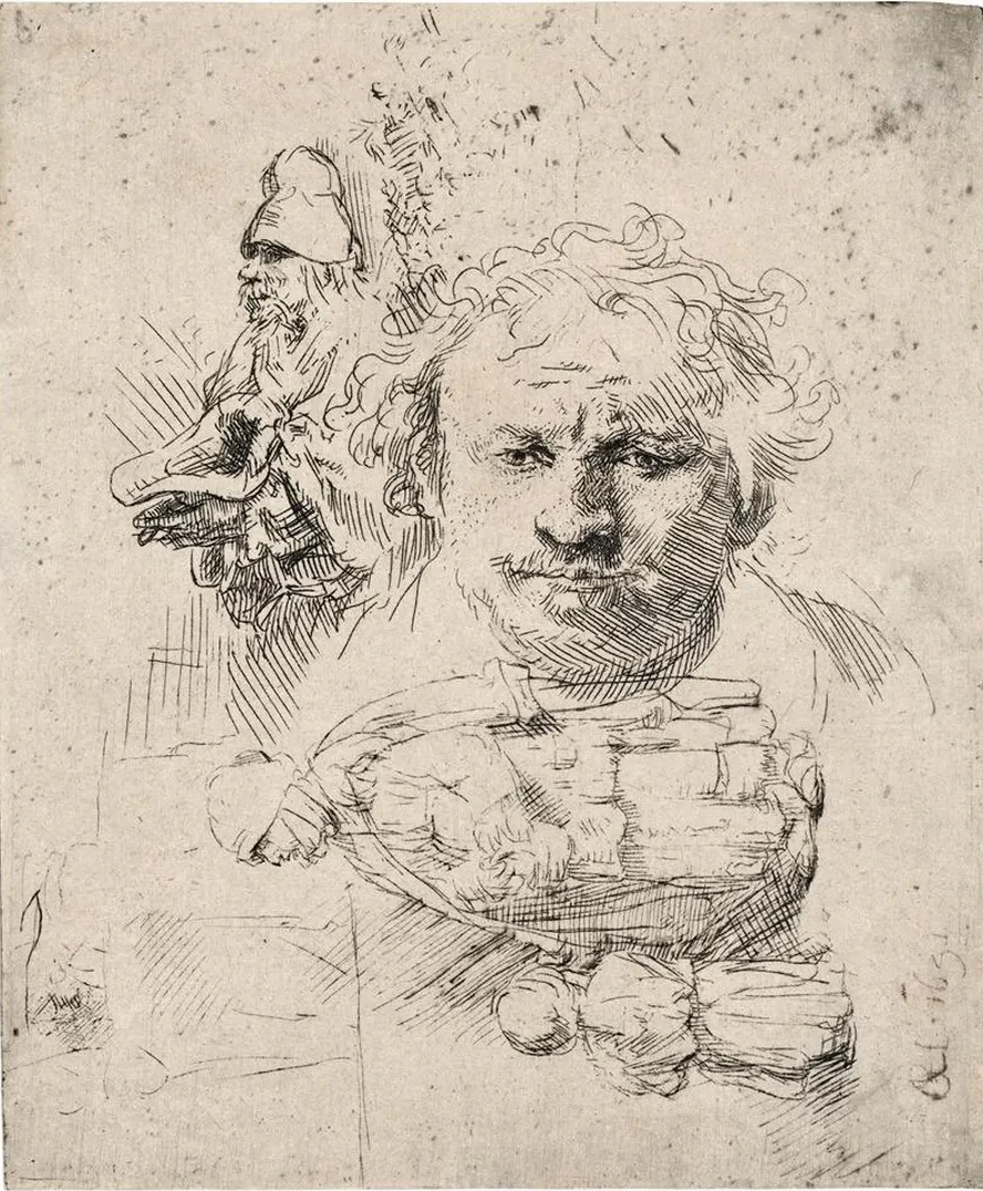 Sheet of Studies with the Head of the Artist, a Beggar Man, Woman and Child