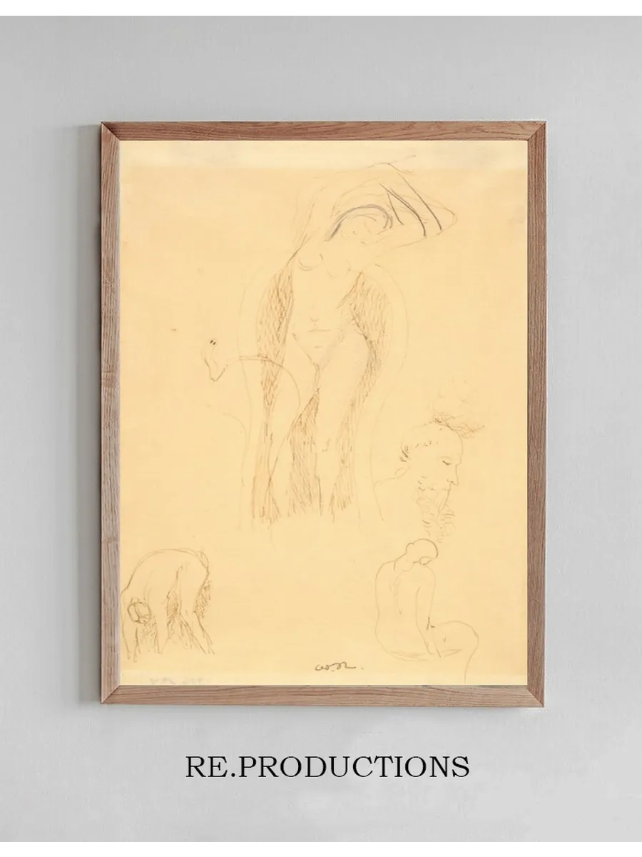 Sheet of studies (Nu et Profil Barbu or Feuille d Etudes avec NuFeminin)