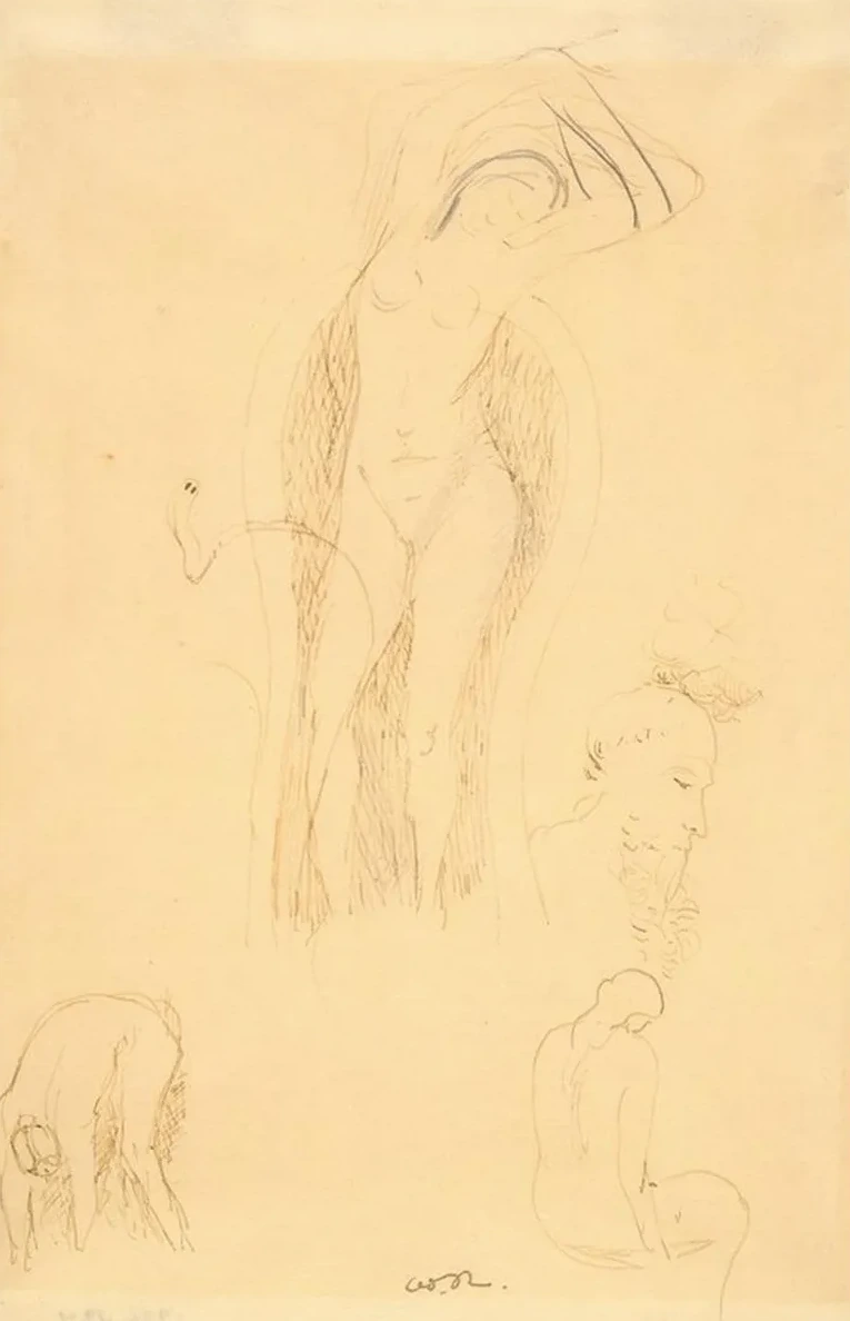 Sheet of studies (Nu et Profil Barbu or Feuille d Etudes avec NuFeminin)