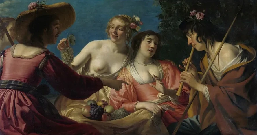 Shepherd Playing the Flute,and Four Shepherdesses
