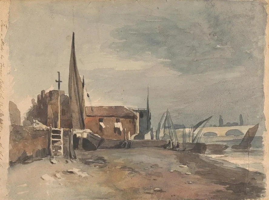 Shore Scene with Buildings and Boats