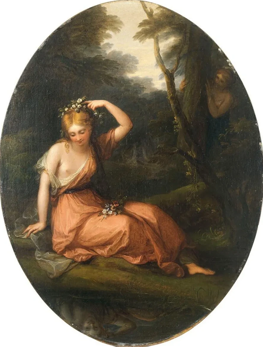 Silvia, Decorating Herself with Flowers While Observed by Daphne