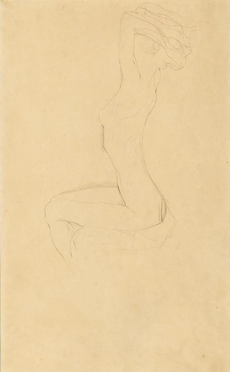 Sitting Girl Nude with Raised Arms