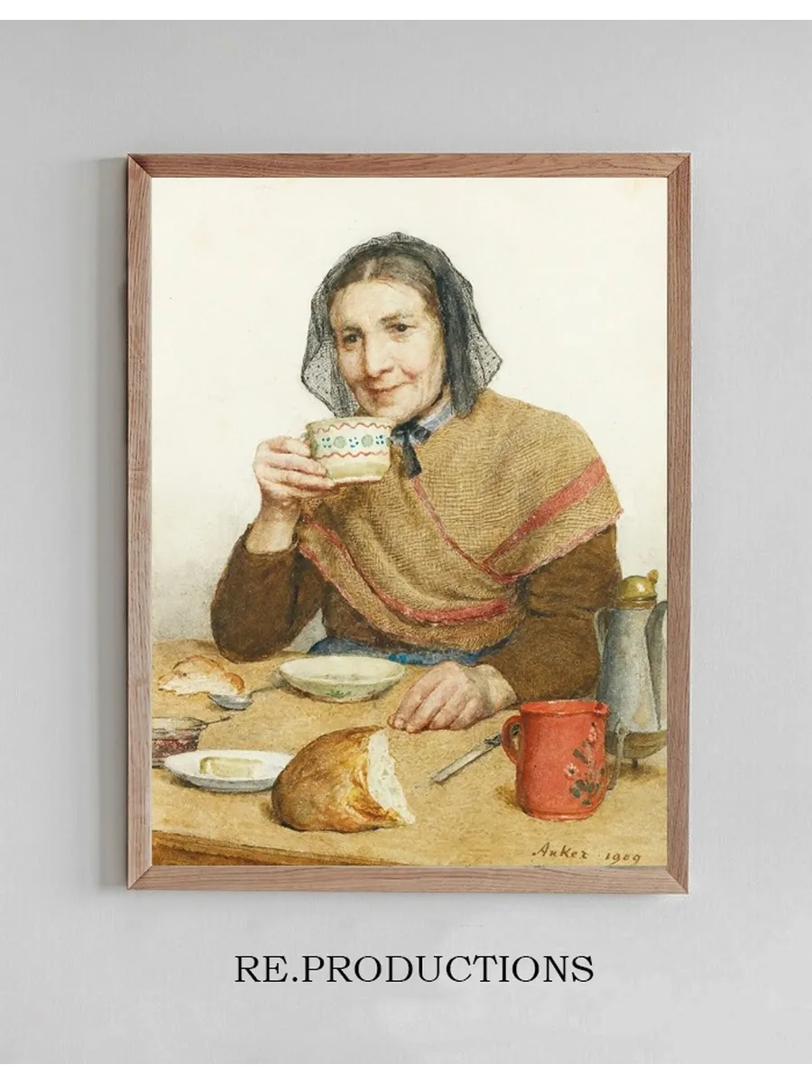 Sitting Peasant Woman Holding A Cup In Her Hand