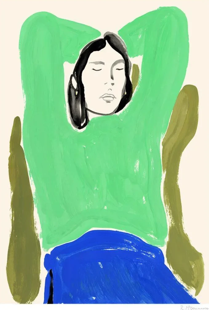 Sitting in Green and Blue